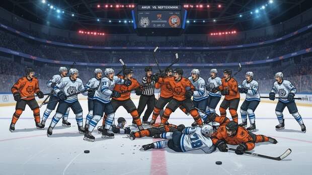 «Не сдержали эмоций»: во время рукопожатия после матча КХЛ между «Амуром» и «Нефтехимиком» разгорелась драка