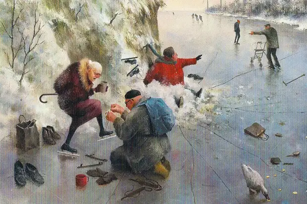 Хулиганистые и задиристые пенсионеры на картинах Мариуса ван Доккума