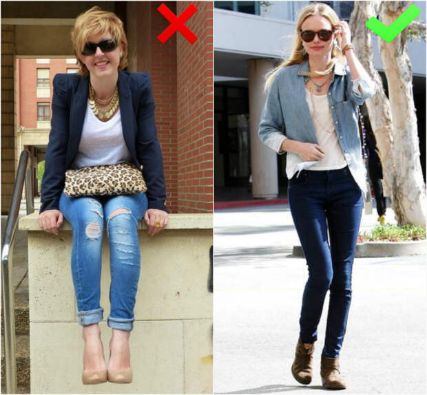 Рваные и потертые джинсы. | Фото: Как одеваться стильно женщинам.