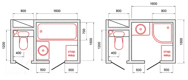 Стандартные планировки ванных комнат