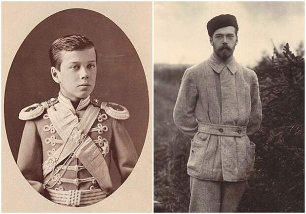 Слева направо: Великий князь Николай Александрович, поручик гвардии. 1880—1881 годы. \ Николай II на охоте, середина 1890-х годов.