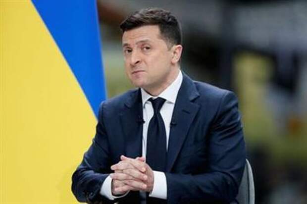 Ukraine's President Volodymyr Zelenskiy looks on during his annual news conference at the Antonov aircraft plant in Kyiv, Ukraine May 20, 2021. REUTERS/Gleb Garanich