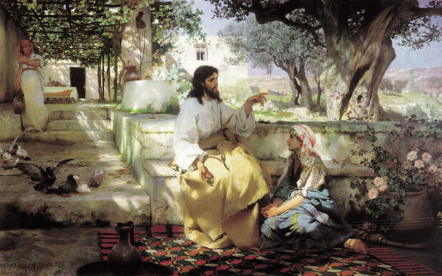 Христос у Марфы и Марии, Генрих Ипполитович Семирадский, 1886 год. \ Фото: bijbelin1000seconden.be. Христос у Марфы и Марии, Генрих Ипполитович Семирадский, 1886 год. \ Фото: bijbelin1000seconden.be.