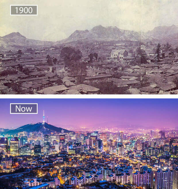 Сеул в 1990-ом и сейчас.