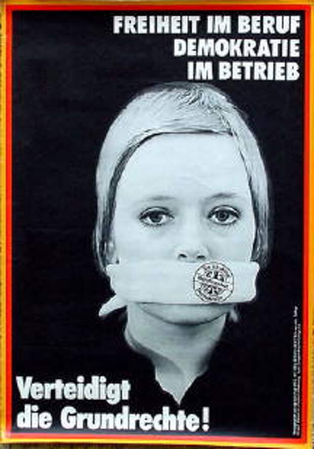 Плакат против Указа 1972 г. "Свободу - в профессии, демократию - на предприятия! Защищайте основные права граждан" 