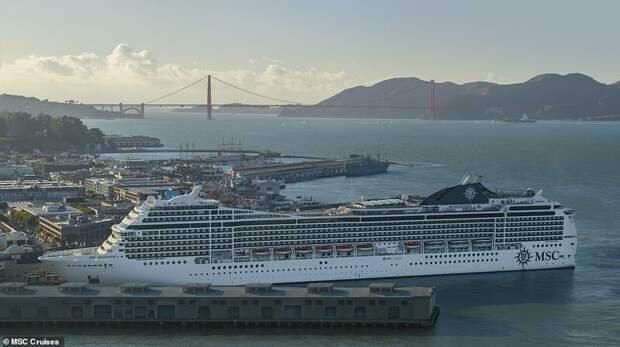 28. Знаменитый мост Золотые Ворота на заднем фоне сразу "выдает" место, куда причалил лайнер. MSC Magnifica в порту Сан-Франциско красиво, красивые места, круиз, круизы, мир, паром, путешествия, фото