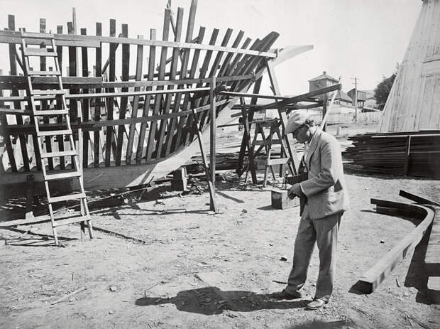 Джек Лондон на строительстве "Снарка", 1906 г. джек лондон, история, фото