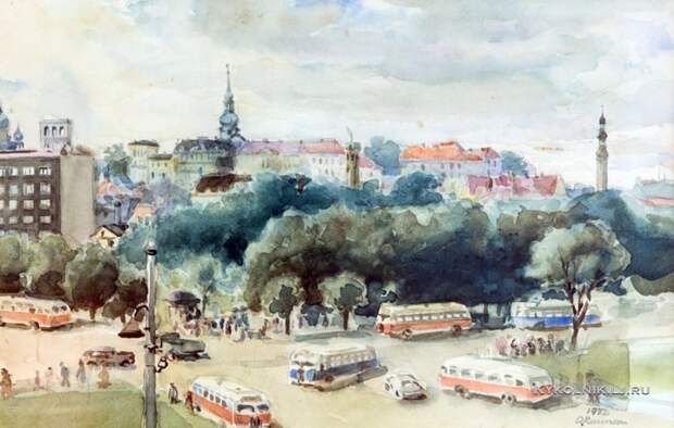 Раунам Оскар Паулович (Oskar Raunam) (1914-1992) «Площадь Виру в Таллинне» 1952 Раунам Оскар Паулович (Oskar Raunam) (1914-1992) «Площадь Виру в Таллинне» 1952