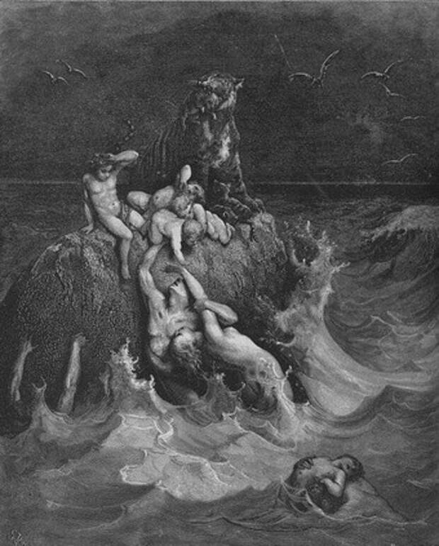 Сцена потопа, Гюстав Доре, Gustave Dore. Иллюстрация к Библии