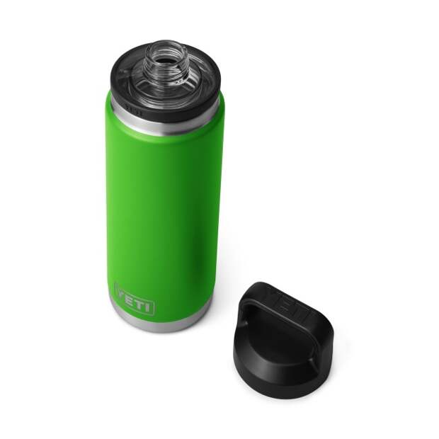 YETI Rambler water bottle in bright canopy green color with black lid