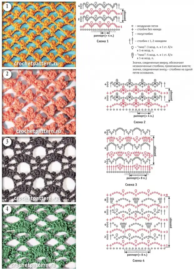 Ажурная сетка крючком со схемами