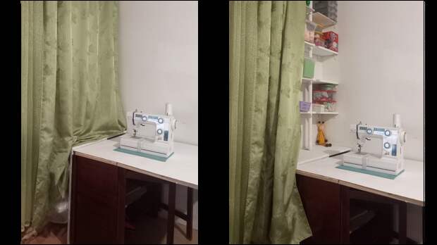 Сегодня я хочу поделиться с вами, как мне удалось максимально эффективно использовать зашторное пространство, для своего швейного уголка.-3