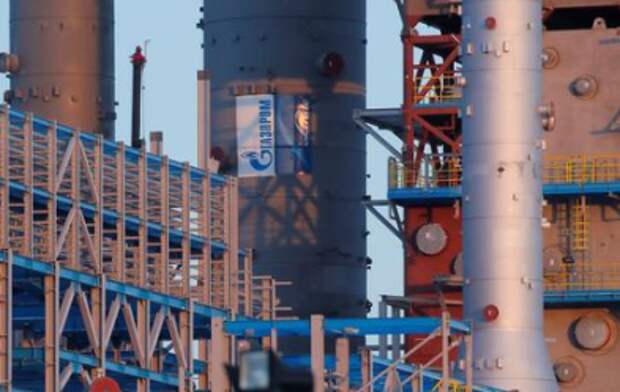 Gazprom logo is seen on a gas processing column under construction at Amur gas processing plant, part of Power Of Siberia project outside the far eastern town of Svobodny, in Amur region, Russia November 29, 2019. Picture taken November 29, 2019. REUTERS/Maxim Shemetov.