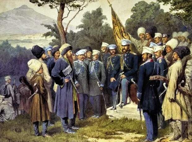 имам Шамиль сдается в плен русскому князю Баратинскому, 1859 год