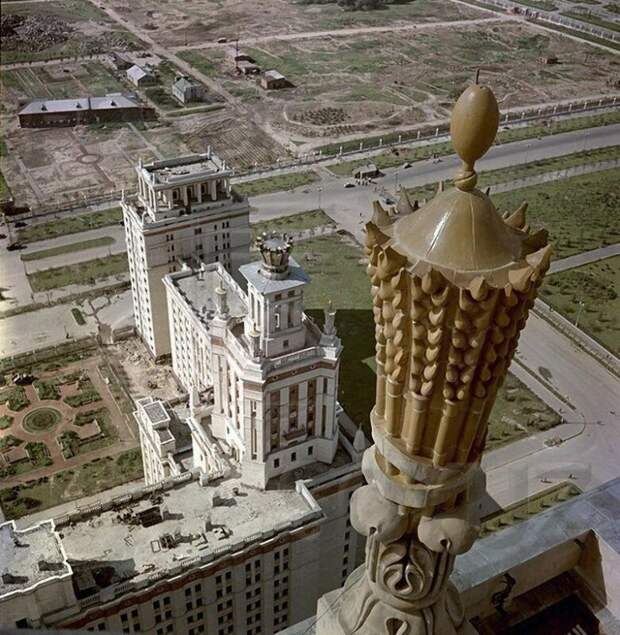 Вид со здания МГУ, 1952 г. история, ретро, фото