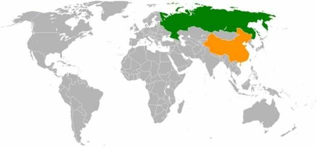 Расположение России и Китая на карте мира
