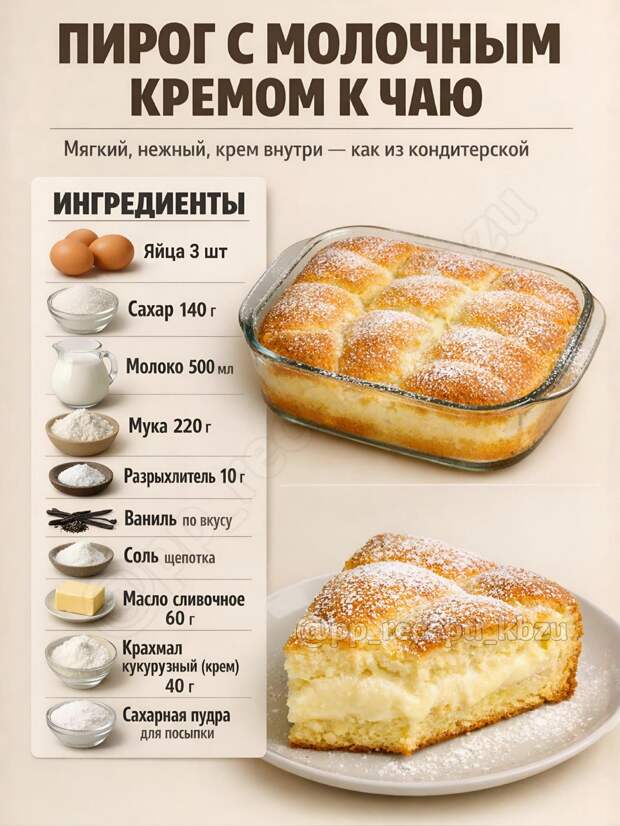 Кулинария> Пирог с молочным кремом к чаю !