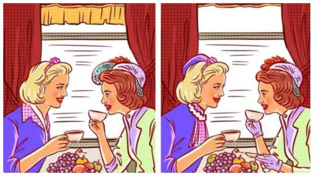 Тест на внимательность: найдите за одну минуту 8 отличий на картинке с двумя подружками, которые пьют кофе
