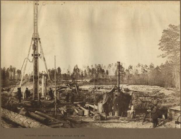 Проведение нулевых работ по сооружению моста на Амурской железной дороге. 1910-е.