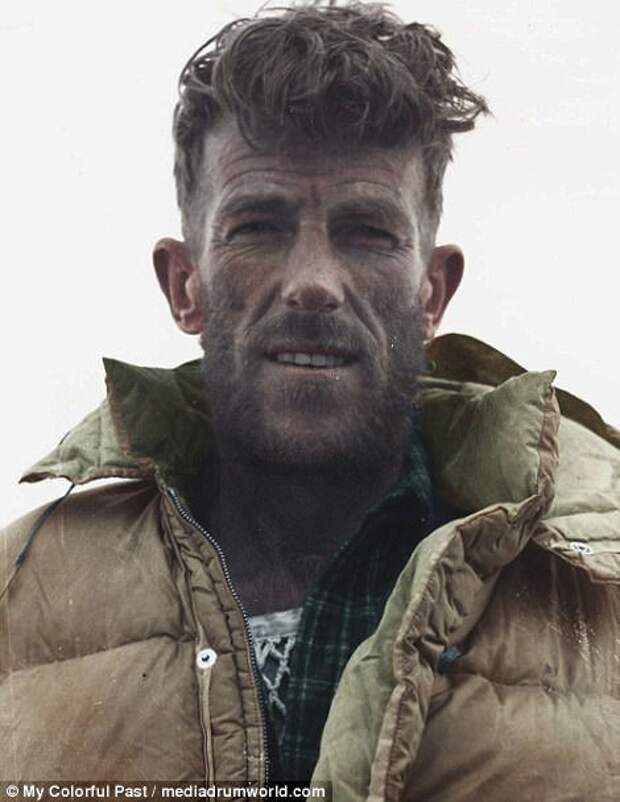 Новозеландский исследователь и альпинист Эдмунд Хиллари. Один из первовосходителей на Эверест - Хиллари покорил Эверест в 1953-м вместе с Тенцингом Норгеем. исторические фото, история, колоризация, полярники, полярные исследования, северный полюс, фото, экспедиции