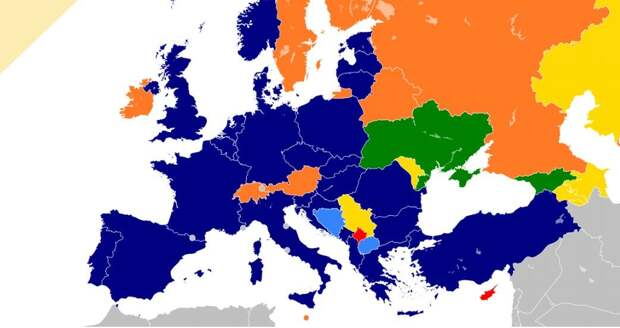 Синим выделены страны НАТО