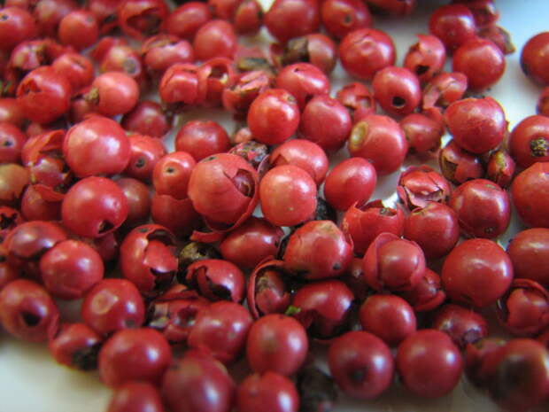 Pink peppercorns have a papery texture and mild taste.