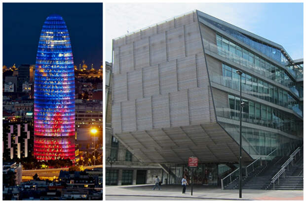 Небоскреб Agbar Tower в Барселоне и здание городского муниципалитета в Бильбао архитектура, интересное, испания