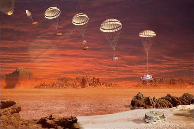 Последовательность моментов спуска "Гюйгенса" — автоматической станции, доставленной к Сатурну орбитальной станцией "Кассини". Гюйгенс" — первый космический аппарат, который совершил мягкую посадку во Внешней Солнечной системе космос, красота, планета, рисунки, художники