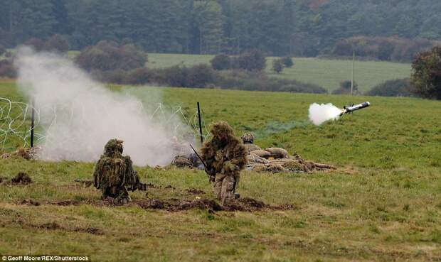 Here some soldiers fire the Javelin Anti-Tank missile which can destroy enemy armour almost at a range of three miles
