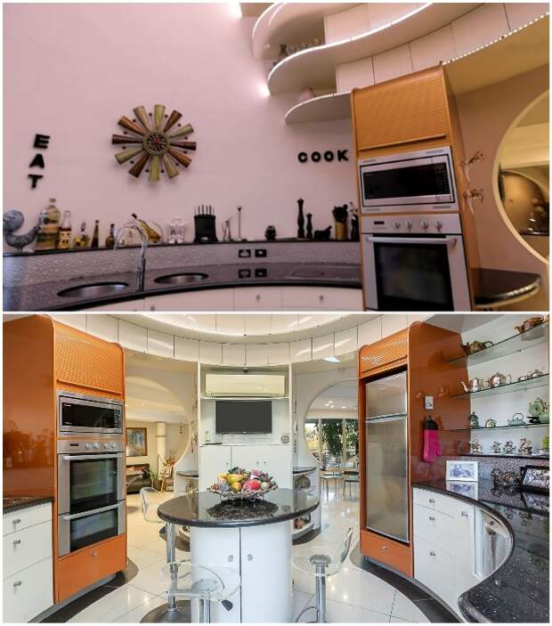 Оригинальный интерьер кухни в «Bubble House». | Фото: youtube.com/ © First National Real Estate Action Realty Ipswich. Оригинальный интерьер кухни в «Bubble House». | Фото: youtube.com/ © First National Real Estate Action Realty Ipswich.