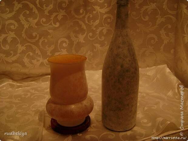Декоративная бутылка и вазочка из плафона. Декупаж (3) (650x488, 143Kb)
