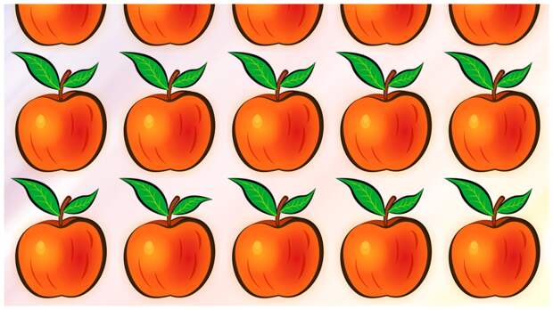 Тест на внимательность: найдите за одну минуту чем отличается на картинке одно яблоко от других