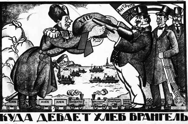 Плакат 1920 года «Куда девает хлеб Врангель».
