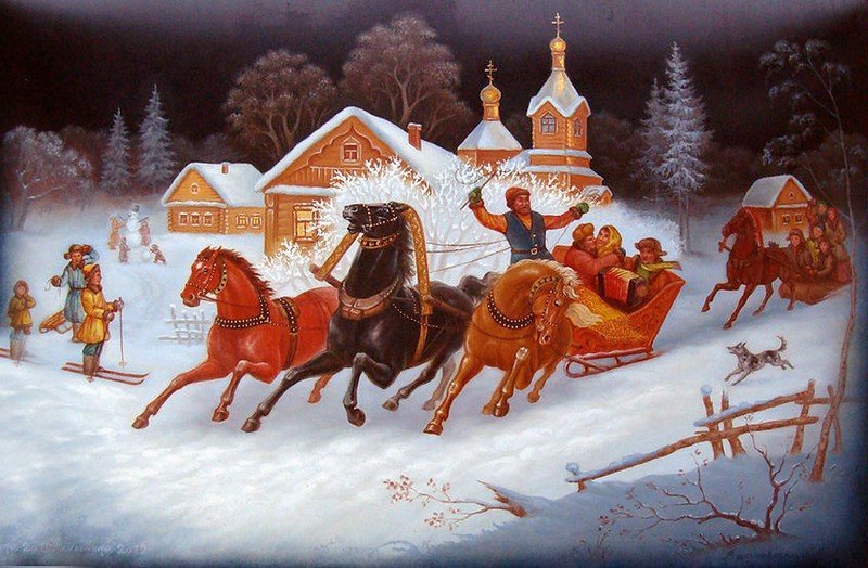 Русская зима Русская зима. Федоскинская лаковая миниатюра.