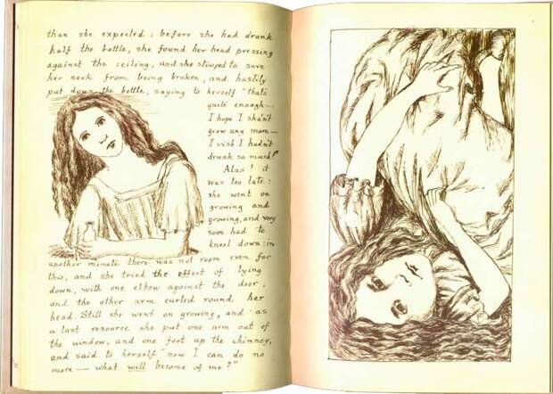Страницы из первой рукописи Льюиса Кэрролла «Приключения Алисы под землей» с иллюстрациями автора Страницы из первой рукописи Льюиса Кэрролла «Приключения Алисы под землей» с иллюстрациями автора