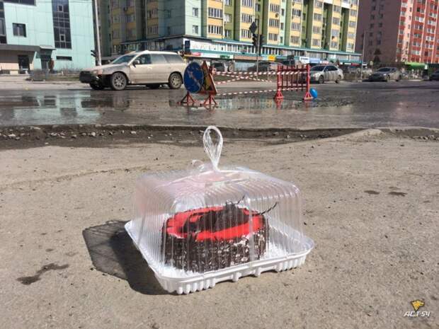 Жители Новосибирска отметили день рождения дорожной ямы Новосибирск. яма, дороги