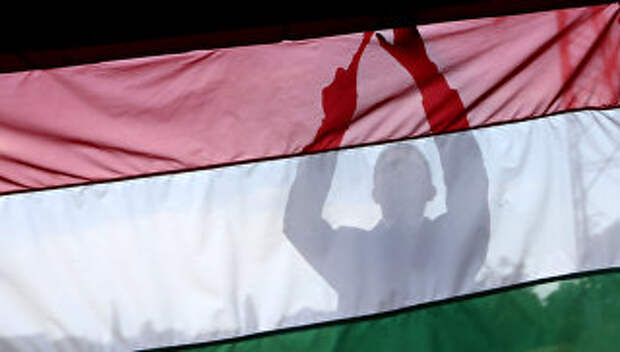 Мужчина на фоне флага Венгрии