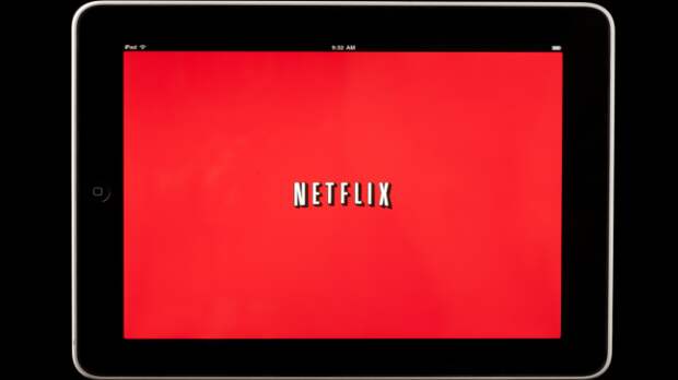 A Netflix logo on a screen.