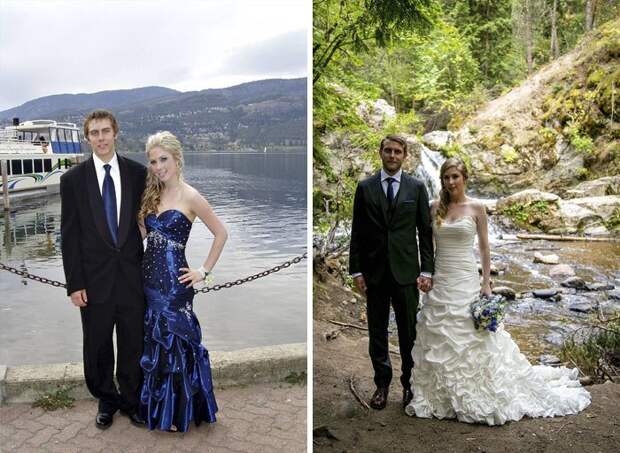 Выпускной 9 лет назад, свадьба 8 месяцев назад Любовь, брак, пара, семья, тогда и сейчас, фото