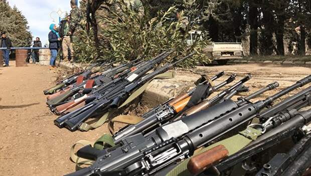 Оружие конфискованное у боевиков в сирийском городе Сергая