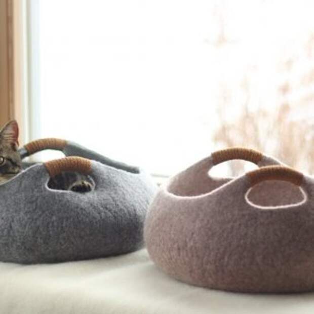 Валяные корзины-лежанки для кошек