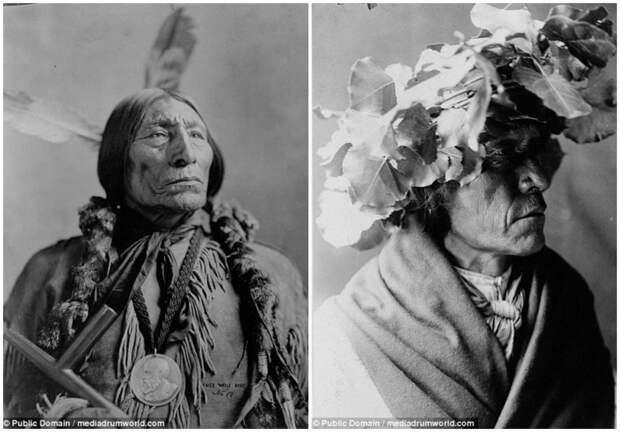 Слева: 1904 год, Волчья Накидка - вождь южных шайеннов (с 1838-1841 по 1910). Справа: мужчина из племени аборигены, индейцы, исторические кадры, история, племена, редкие фото, сша, фото