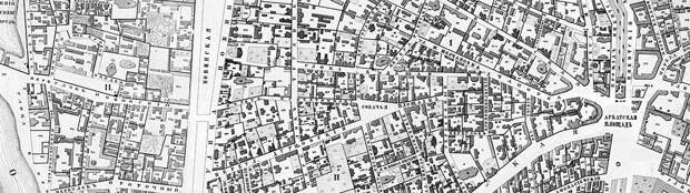 Место нынешнего Нового Арбата на карте 1853 года. Треугольник в центре — Собачья площадка