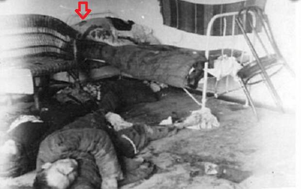 На снимке — зарубленная бандеровцами польская семья в Мациеве (Лукове), февраль 1944 г. В дальнем углу на подушке что-то лежит. Отсюда плохо видно...