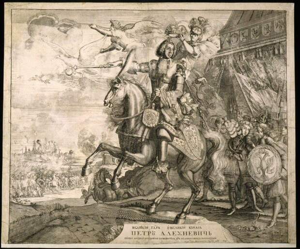 peter i equestrian portrait with the battlefield c. 1707 pikart