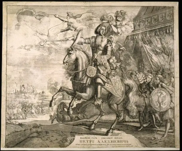 peter i equestrian portrait with the battlefield c. 1707 pikart