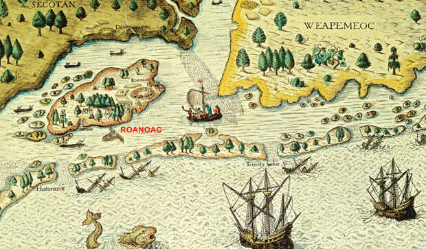 Остров Роанок на старой английской карте