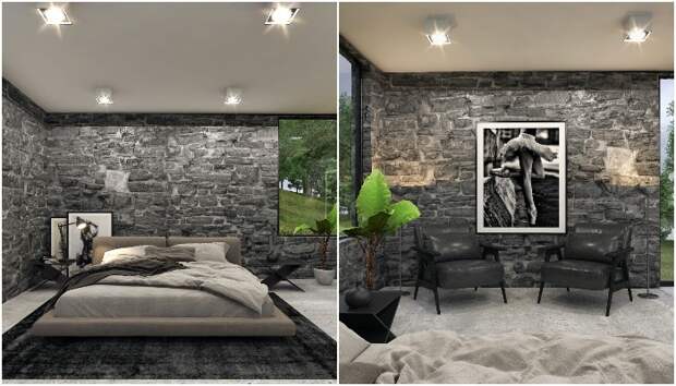 Стильный интерьер спальных комнат (визуализация Black and White villa).