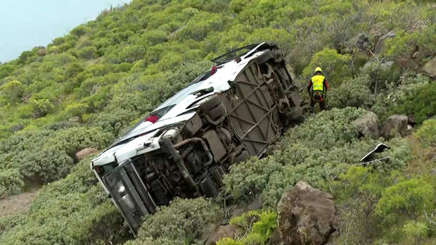 Автобус с туристами перевернулся и рухнул со склона на острове в Европе