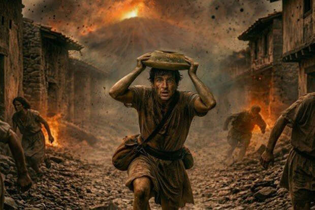 Воссоздан побег человека от извержения Везувия с терракотовой ступкой